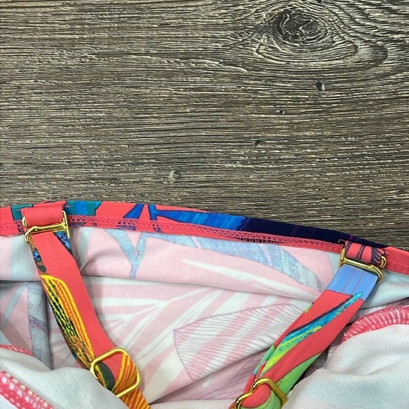 Apt 9 Tropical Leaf Coral Multi Criss Cross Surplice Tankini Swimsuit Top Size S - Picture 8 of 8